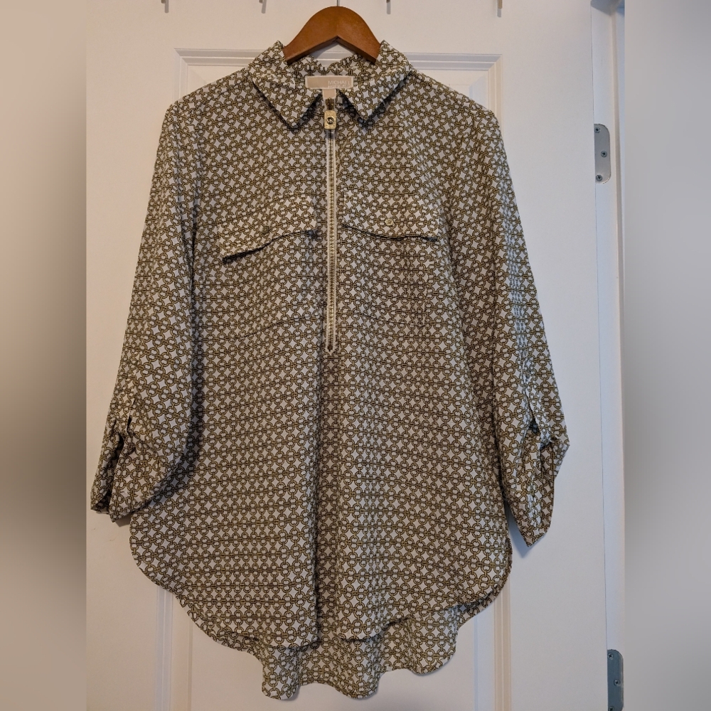 Michael Kors Top Women Large Chain Print Career Office Pocket